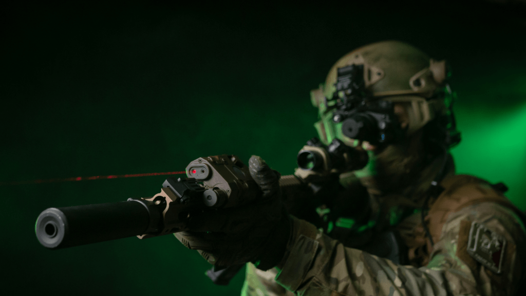 soldier with night vision and laser system