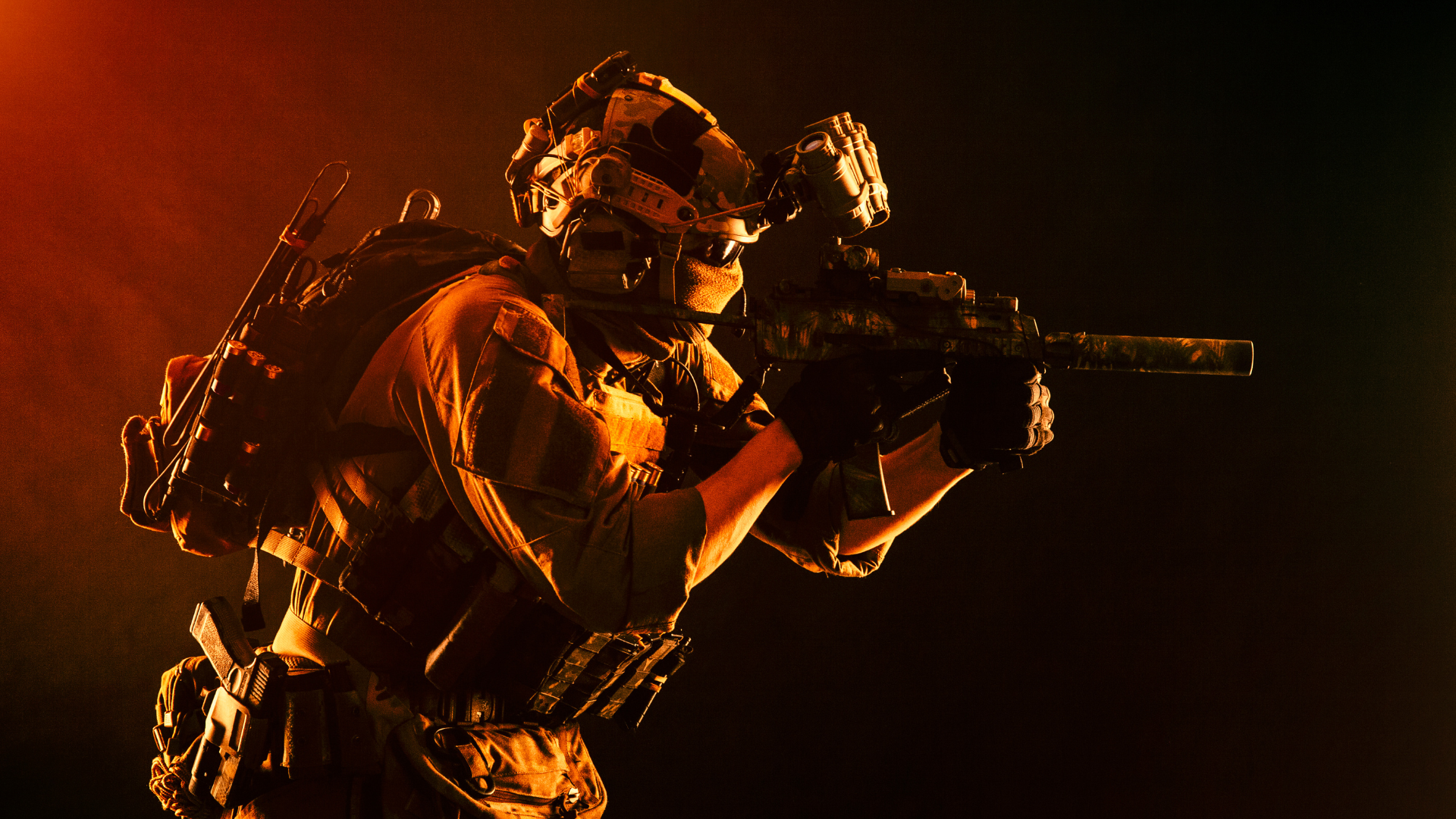 military soldier with weapon with thermal weapon sight