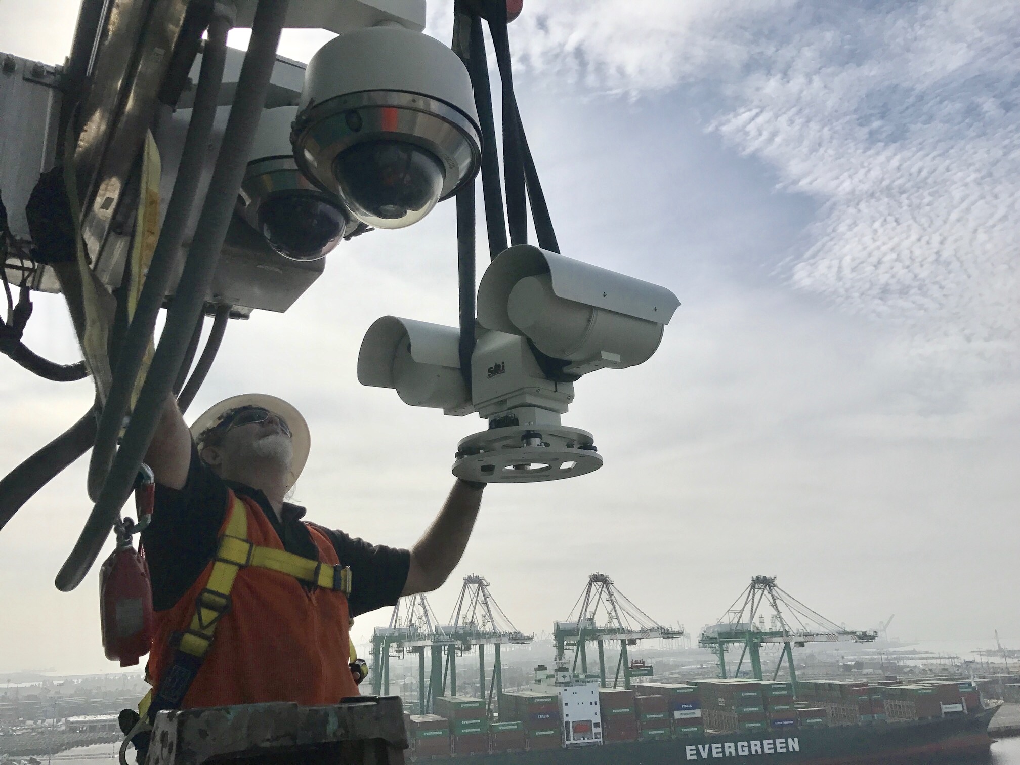 m7 ptz being installed over a shipyard