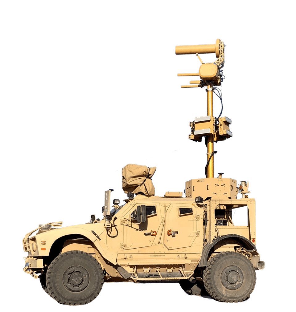 mobile auds on top of military armored vehicle